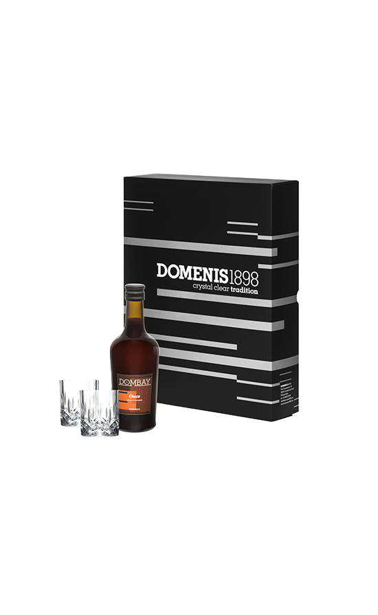 domenis1898-dombay-choco-crema-liquore-al-cioccolato-con-due-bicchieri-in-crista image 1