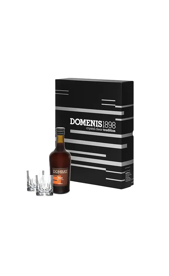 domenis1898-dombay-choco-crema-liquore-al-cioccolato-con-due-bicchieri-in-crista image 1