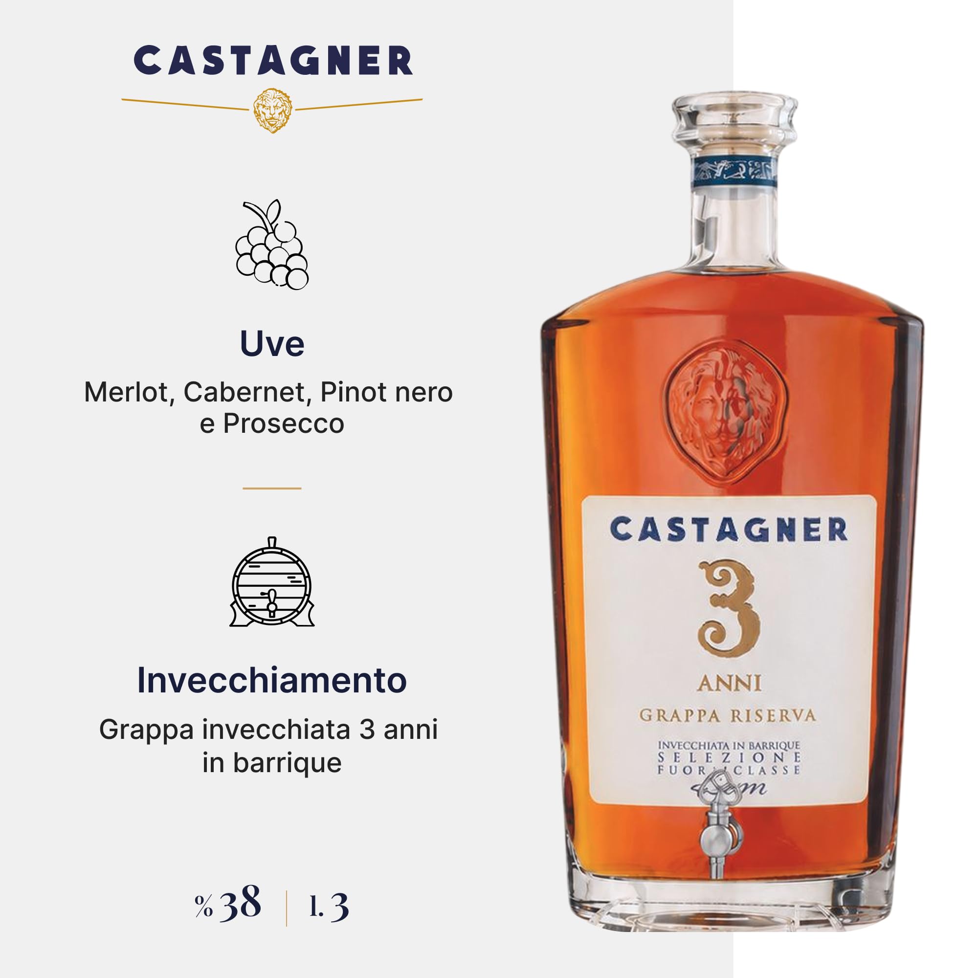 castagner-fuoriclasse-leon-grappa-riserva-3-anni-magnum-3-l-con-4-calici image 2