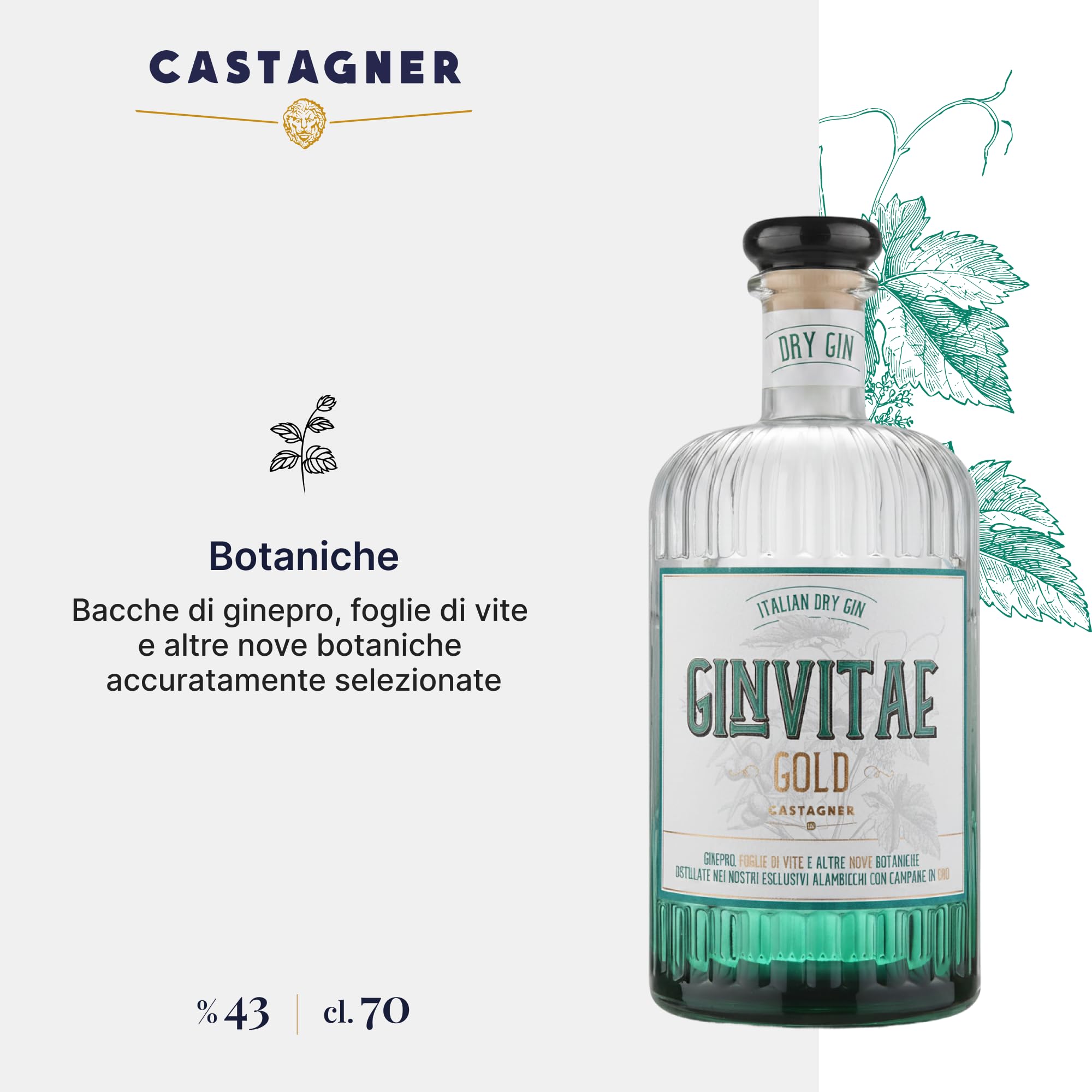 castagner-gin-vitae-gold-700-ml-43-premium-dry-gin-italiano image 2